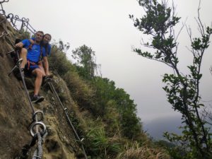 Coupe sitting in the pingxi crags stairs